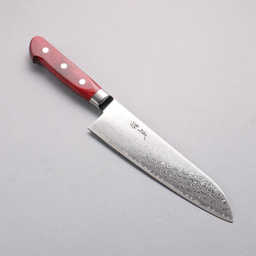 Seisuke Kagami2 AUS10 Mirrored Finish Damascus Santoku  180mm Red Pakka wood Handle - Japannywholesale