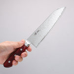 Seisuke Kagami2 AUS10 Mirrored Finish Damascus Santoku  180mm Red Pakka wood Handle - Japannywholesale