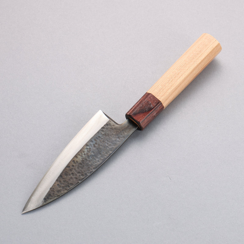 Fukube Shinbu Magomitsu Blue Steel No.2 Hammered Black Finished Deba  120mm Keyaki (Japanese Elm) Handle - Japannywholesale