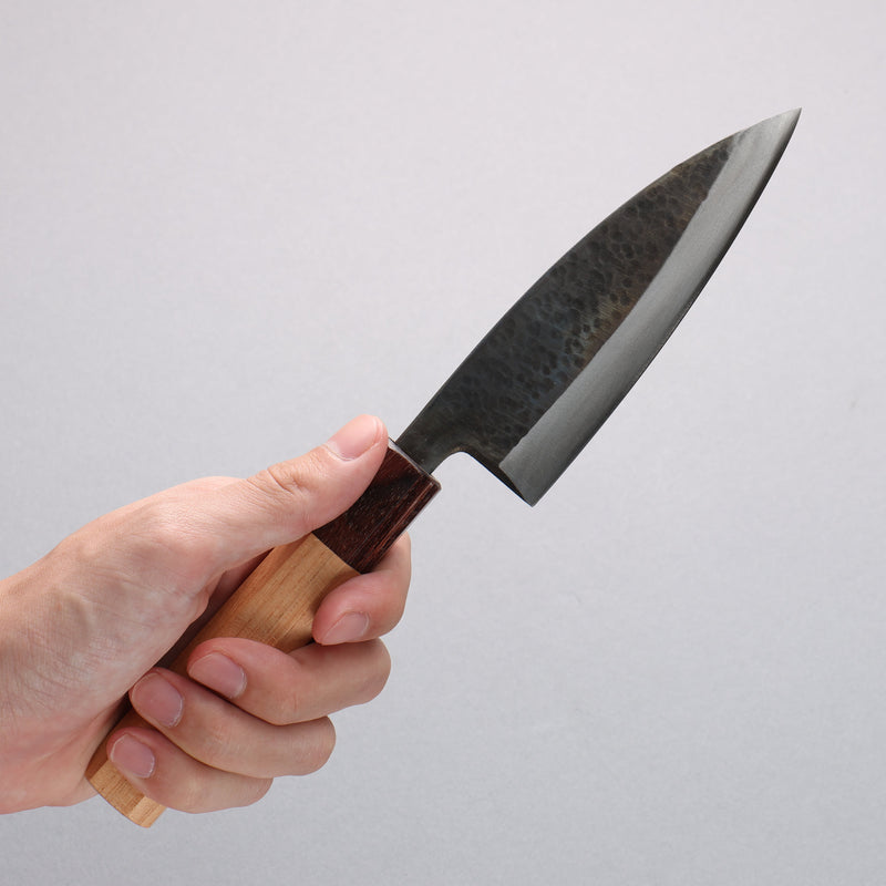 Fukube Shinbu Magomitsu Blue Steel No.2 Hammered Black Finished Deba  120mm Keyaki (Japanese Elm) Handle - Japannywholesale