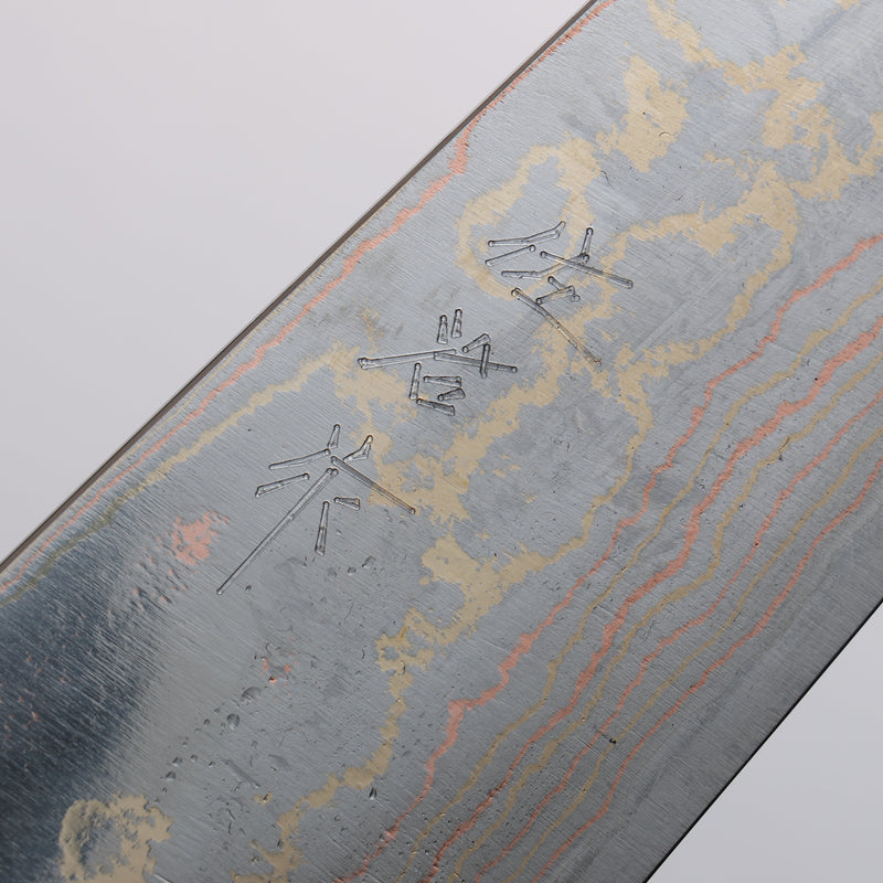 Takeshi Saji Blue Steel No.2 Colored Damascus Santoku  180mm White Deer Horn Handle - Japannywholesale