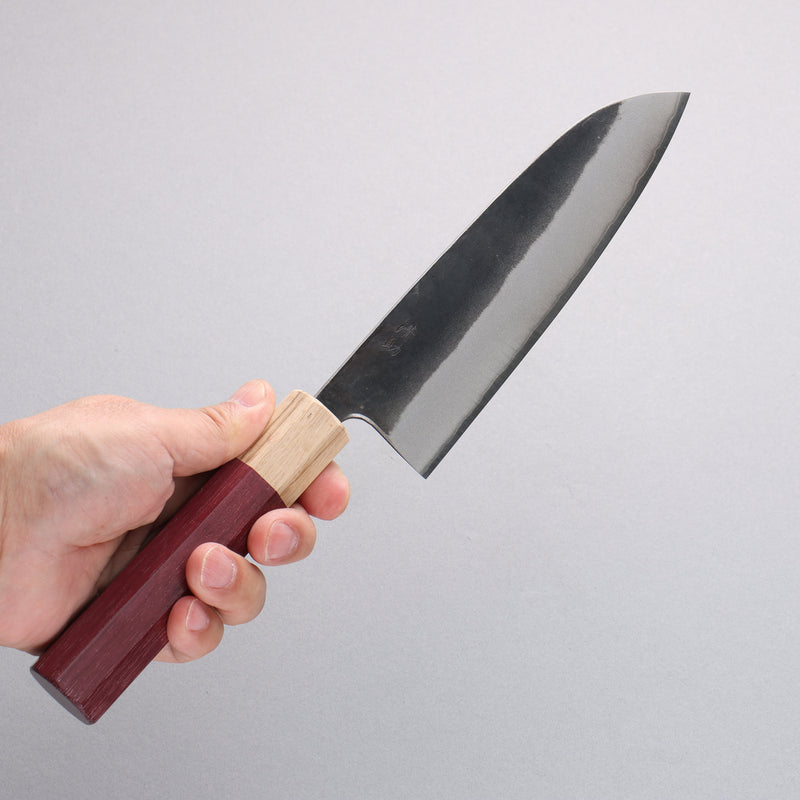 Seisuke Blue Steel No.2 Black Finished Santoku  170mm Purpleheart (Ferrule: Oak) Handle - Japannywholesale