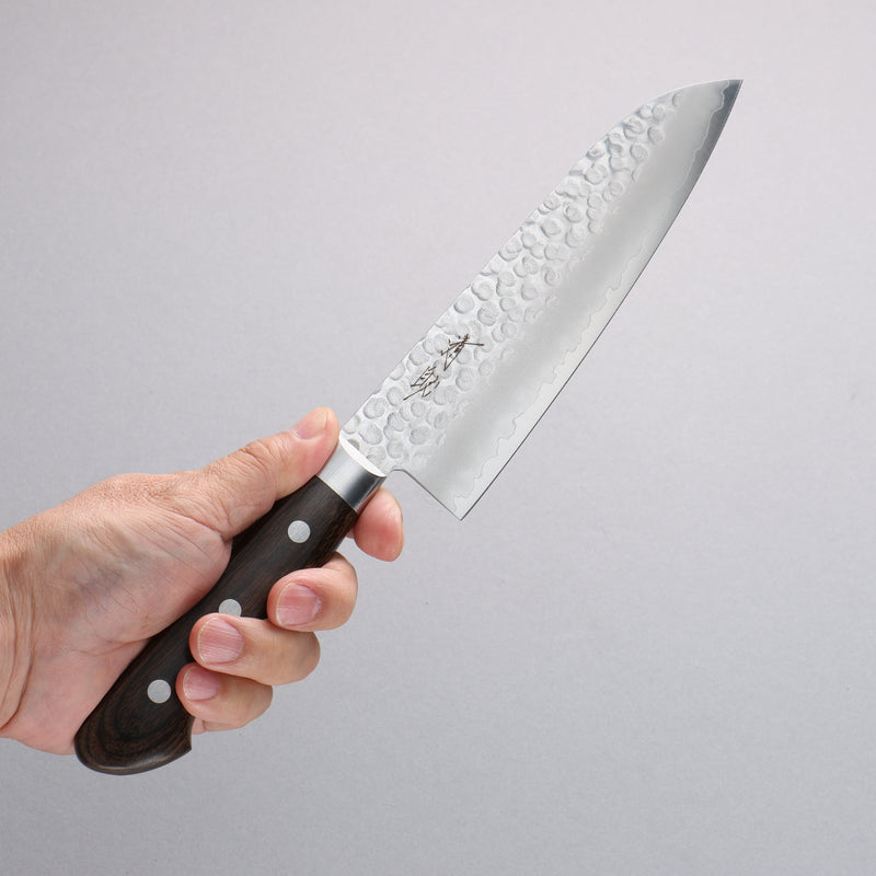 Seisuke VG10 Hammered Santoku  165mm Brown Pakka wood Handle - Japannywholesale