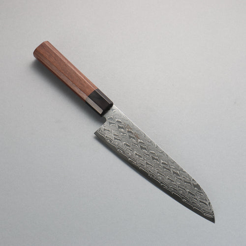 Seisuke AUS10 Mirror Crossed Santoku  180mm Rosewood (Ferrule: Black Pakka Wood) Handle - Japannywholesale