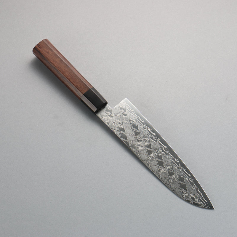 Seisuke AUS10 Mirror Crossed Santoku  180mm Rosewood (Ferrule: Black Pakka Wood) Handle - Japannywholesale