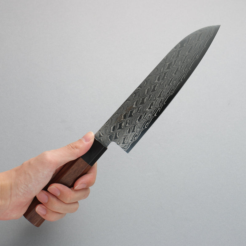 Seisuke AUS10 Mirror Crossed Santoku  180mm Rosewood (Ferrule: Black Pakka Wood) Handle - Japannywholesale