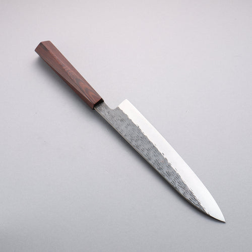 Isamitsu Abe Blue Super Hammered Black Finished Gyuto  240mm Purple Bombay Black Wood (Pentagonal) Handle - Japannywholesale