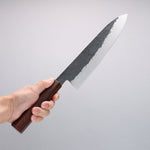 Isamitsu Abe Blue Super Hammered Black Finished Gyuto  240mm Purple Bombay Black Wood (Pentagonal) Handle - Japannywholesale