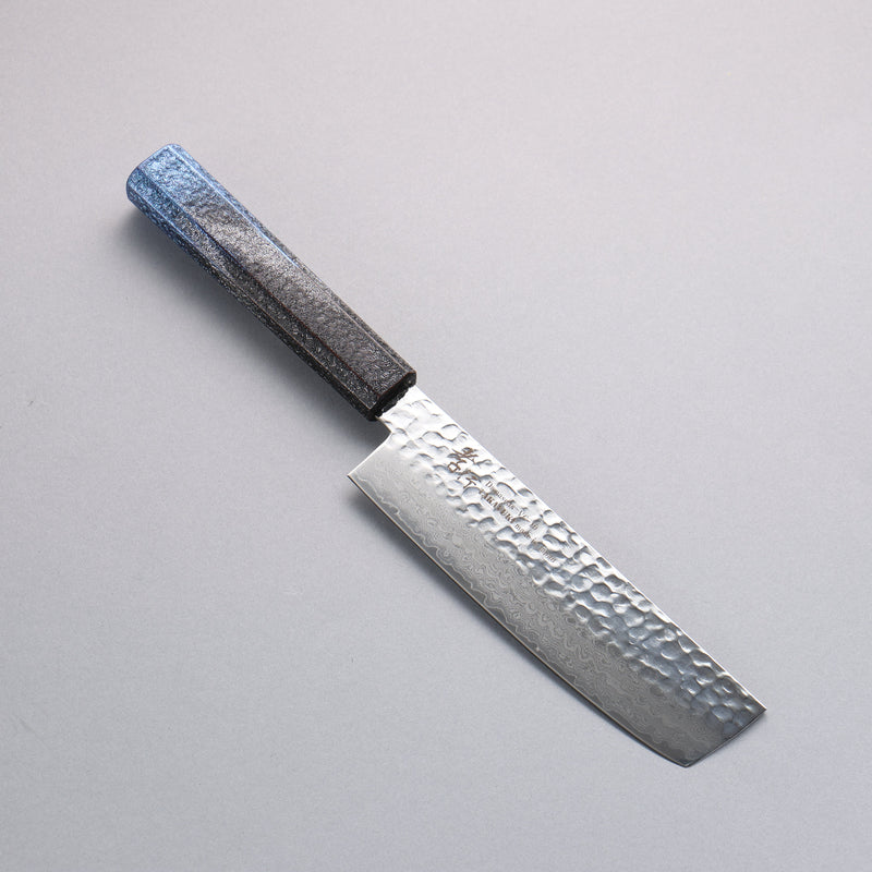 Sakai Takayuki Rinnou VG10 33 Layer Damascus Nakiri Japanese Knife 160mm Blue Lacquered Handle - Japannywholesale