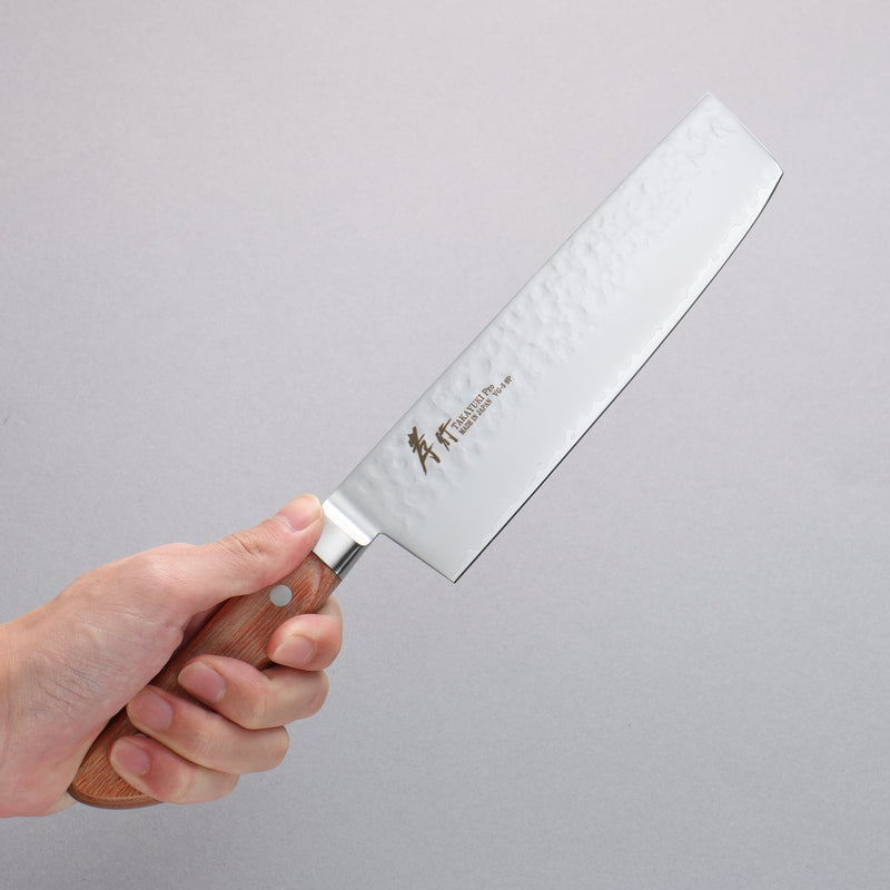Sakai Takayuki VG5 Hammered Nakiri 180mm Brown Pakka wood Handle - Japannywholesale