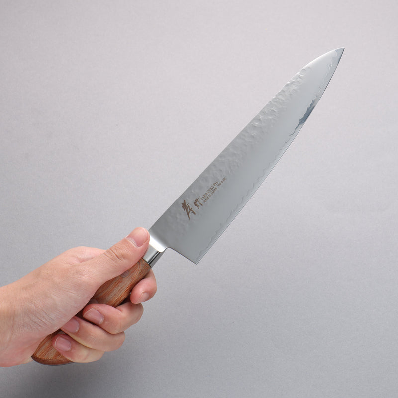 Sakai Takayuki VG5 Hammered Gyuto 210mm Brown Pakka wood Handle - Japannywholesale
