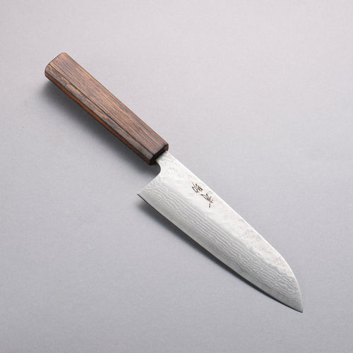 Seisuke Stainless Steel 440C Hammered Damascus Santoku 170mm Oak Handle - Japannywholesale