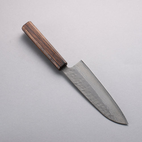 Seisuke Stainless Steel 440C Hammered Damascus Santoku 170mm Oak Handle - Japannywholesale