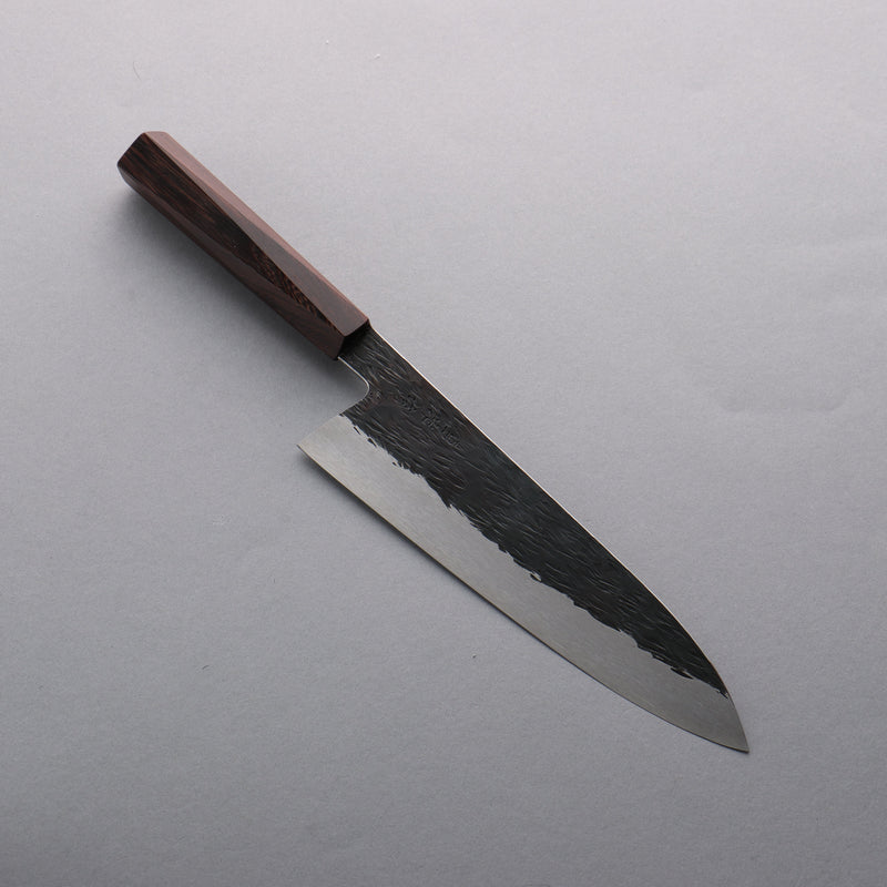 Isamitsu Abe Blue Super Hammered Black Finished Gyuto 210mm Purple Bombay Black Wood (Pentagonal) Handle - Japannywholesale