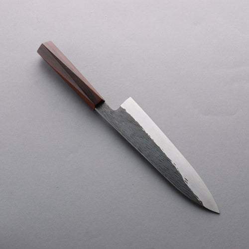 Isamitsu Abe Blue Super Hammered Black Finished Gyuto 210mm Purple Bombay Black Wood (Pentagonal) Handle - Japannywholesale