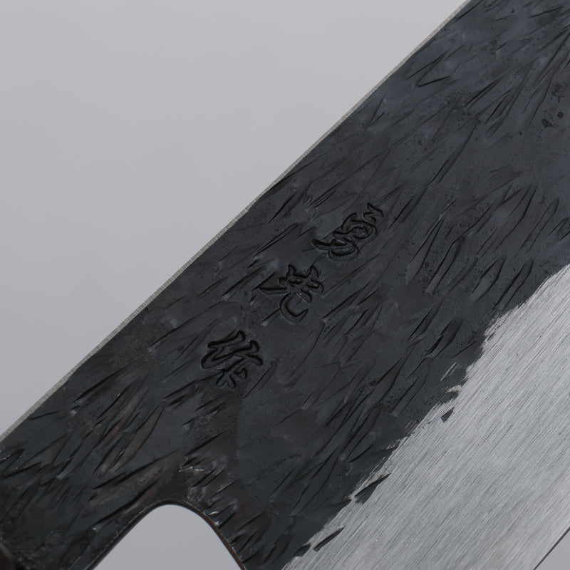 Isamitsu Abe Blue Super Hammered Black Finished Gyuto 210mm Purple Bombay Black Wood (Pentagonal) Handle - Japannywholesale