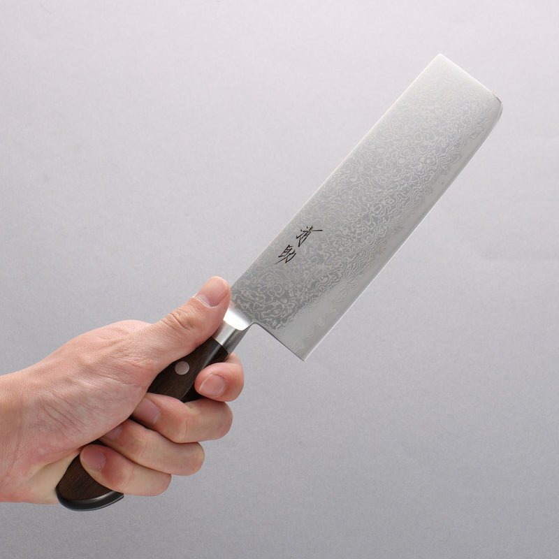 Seisuke Kagami2 AUS10 Mirrored Finish Damascus Nakiri 165mm Brown Pakka wood Handle - Japannywholesale
