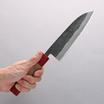 Seisuke Kurumi Blue Steel Kurouchi Santoku 165mm Walnut (With Double Red Pakka wood) Handle - Japannywholesale