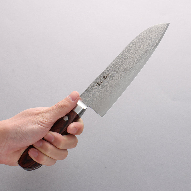 Seisuke Mokusei ZA-18 Mirrored Finish Damascus Santoku 170mm Brown Pakka wood Handle - Japannywholesale