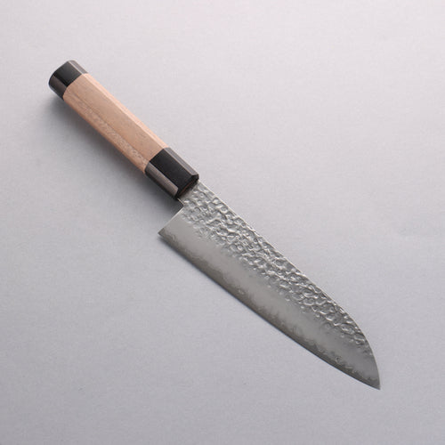 Seisuke Silver Steel No.3 Hammered Santoku 180mm Walnut (With Double Black Pakka wood) Handle - Japannywholesale
