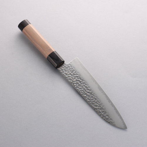 Seisuke Silver Steel No.3 Hammered Santoku 180mm Walnut (With Double Black Pakka wood) Handle - Japannywholesale
