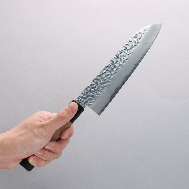 Seisuke Silver Steel No.3 Hammered Santoku 180mm Walnut (With Double Black Pakka wood) Handle - Japannywholesale
