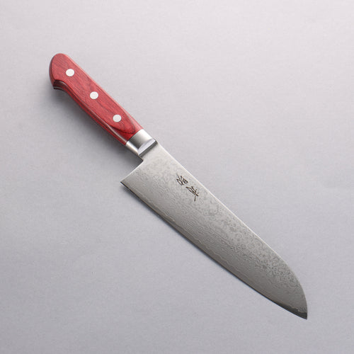 Seisuke VG10 33 Layer Mirrored Finish Damascus Santoku 180mm Red Pakka wood Handle - Japannywholesale
