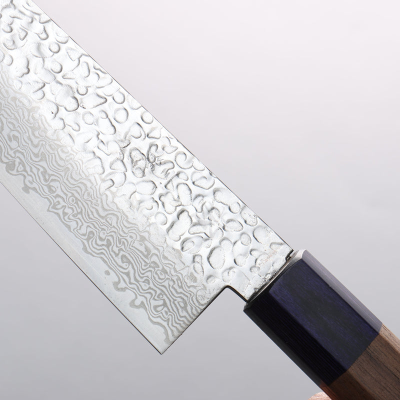 Seisuke Silver Steel No.3 Hammered Damascus Bunka 170mm Walnut (With Double Blue Pakka wood) Handle - Japannywholesale