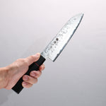 Higuchi Silver Steel No.3 Nashiji Santoku 180mm Black Pakka wood Handle - Japannywholesale