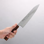 Seisuke Stainless Steel 440C Hammered Damascus Migaki Finished Gyuto 210mm Oak Handle - Japannywholesale
