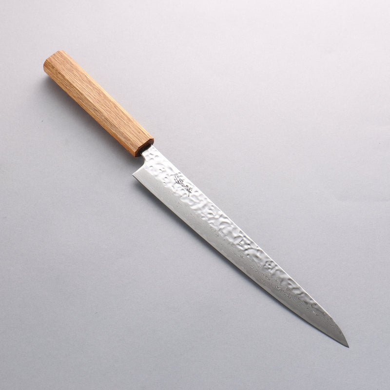 Seisuke Tsukikage AUS10 Migaki Finished Hammered Damascus Sujihiki 240mm Oak Handle - Japannywholesale