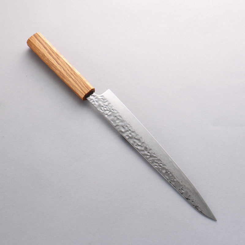Seisuke Tsukikage AUS10 Migaki Finished Hammered Damascus Sujihiki 240mm Oak Handle - Japannywholesale