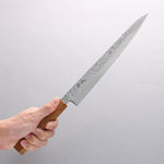 Seisuke Tsukikage AUS10 Migaki Finished Hammered Damascus Sujihiki 240mm Oak Handle - Japannywholesale