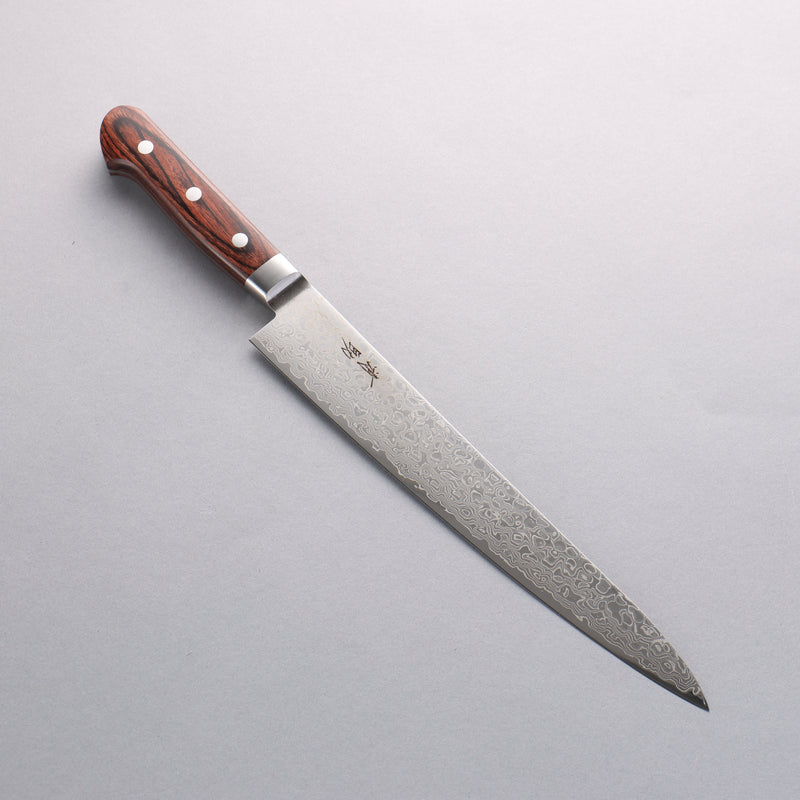 Seisuke Mokusei ZA-18 Mirrored Finish Damascus Sujihiki 240mm Brown Pakka wood Handle - Japannywholesale