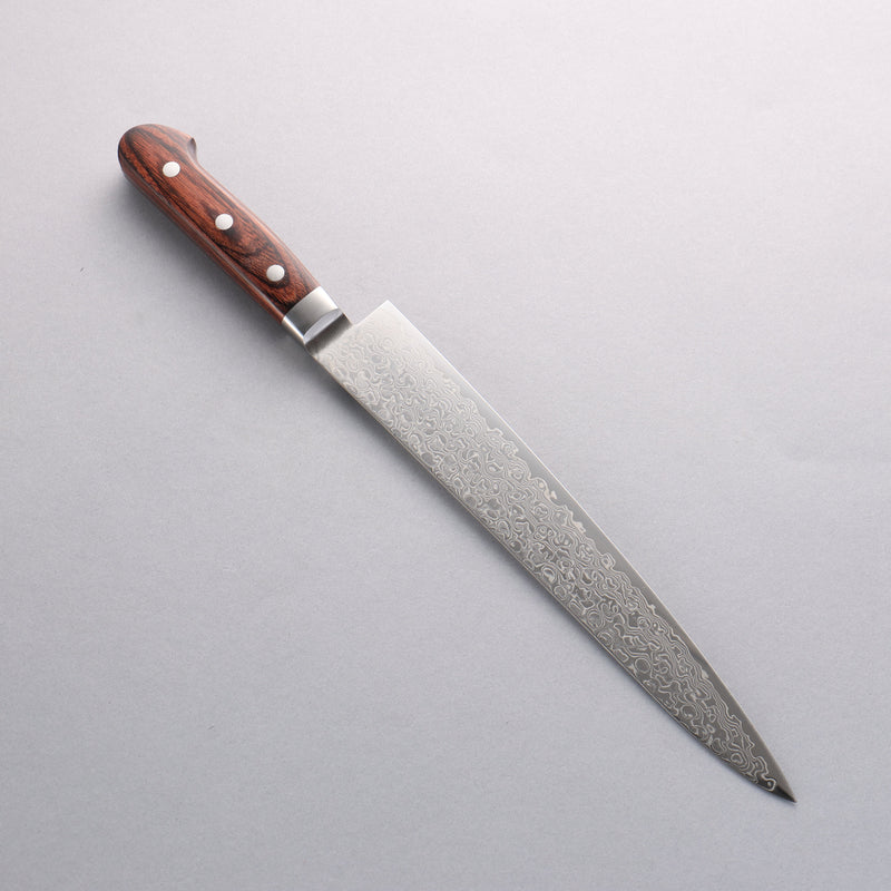 Seisuke Mokusei ZA-18 Mirrored Finish Damascus Sujihiki 240mm Brown Pakka wood Handle - Japannywholesale