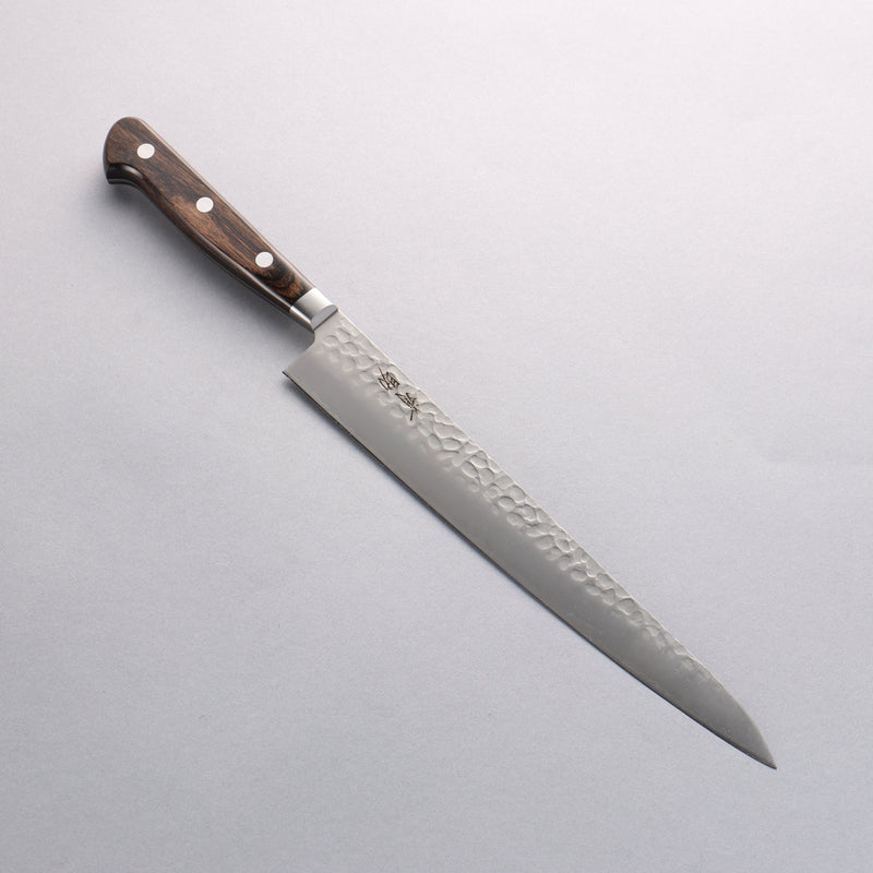 Seisuke AUS8 Hammered Sujihiki 240mm Brown Pakka wood Handle - Japannywholesale