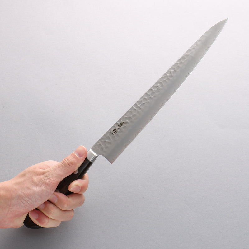 Seisuke AUS8 Hammered Sujihiki 240mm Brown Pakka wood Handle - Japannywholesale
