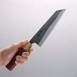 Seisuke Blue Super Black Finished Bunka 180mm Purpleheart (Ferrule: Oak) Handle - Japannywholesale