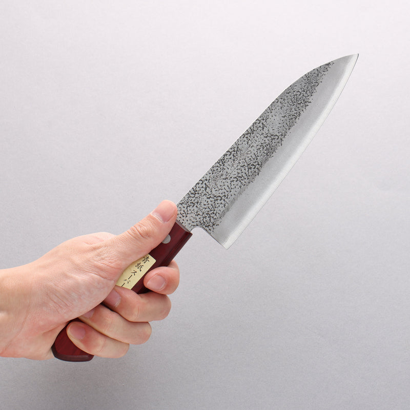 Seisuke Blue Super Hammered Santoku 165mm Red Pakka wood Handle - Japannywholesale