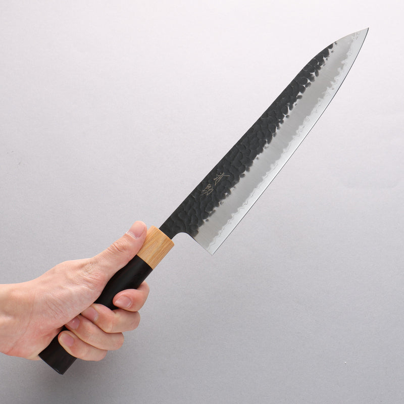 Seisuke Shitan Blue Super Hammered Kurouchi Gyuto 240mm Shitan Handle - Japannywholesale
