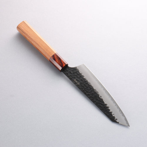 Sakai Takayuki Blue Super Hammered Black Finished Kengata Santoku 160mm - Japannywholesale