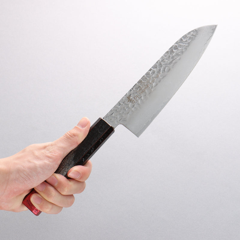 Sakai Takayuki Rinnou VG10 33 Layer Damascus Santoku Japanese Knife 170mm Red Lacquered Handle - Japannywholesale