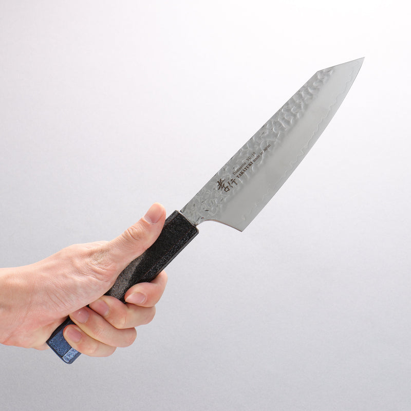 Sakai Takayuki Rinnou VG10 33 Layer Damascus Kengata Santoku Japanese Knife 160mm Blue Lacquered Handle - Japannywholesale