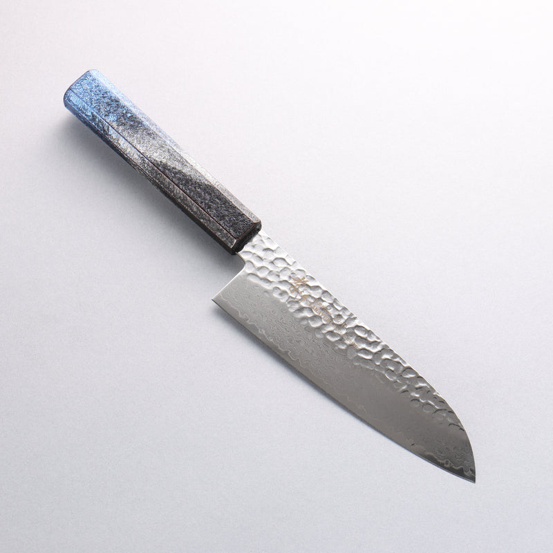 Sakai Takayuki Rinnou VG10 33 Layer Damascus Santoku Japanese Knife 170mm Blue Lacquered Handle - Japannywholesale