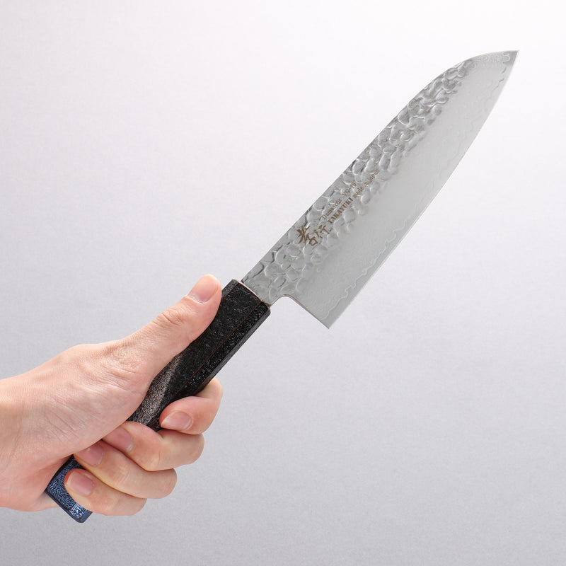 Sakai Takayuki Rinnou VG10 33 Layer Damascus Santoku Japanese Knife 170mm Blue Lacquered Handle - Japannywholesale