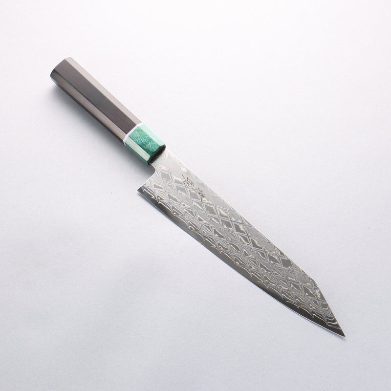 Seisuke AUS10 Mirror Crossed Kiritsuke Gyuto 210mm Black Pakka wood(ferrule: Green Pakka wood) Handle - Japannywholesale
