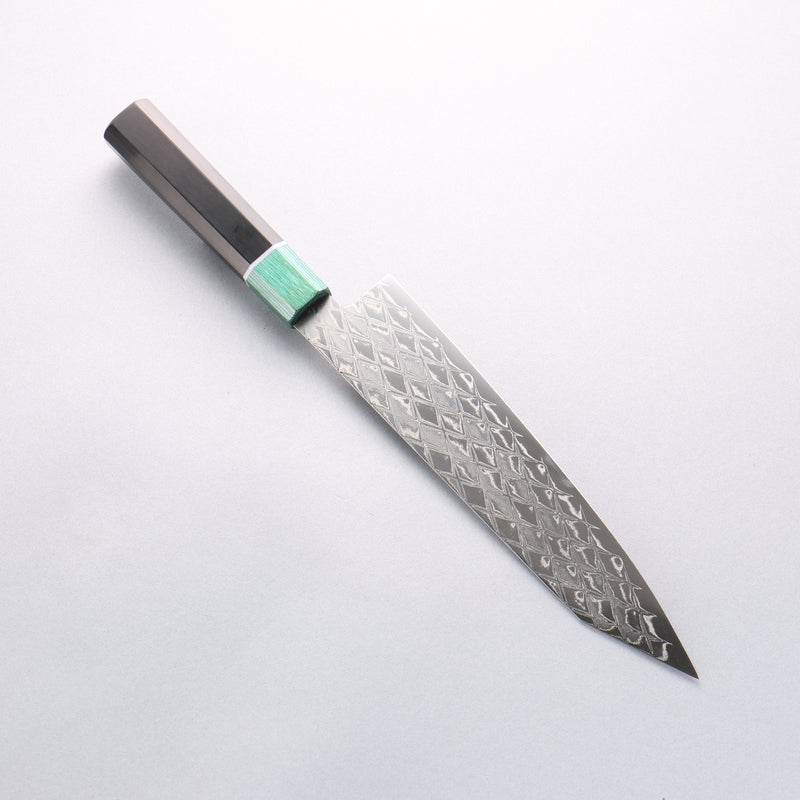 Seisuke AUS10 Mirror Crossed Kiritsuke Gyuto 210mm Black Pakka wood(ferrule: Green Pakka wood) Handle - Japannywholesale