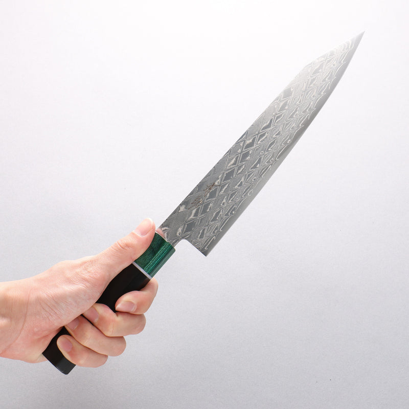 Seisuke AUS10 Mirror Crossed Kiritsuke Gyuto 210mm Black Pakka wood(ferrule: Green Pakka wood) Handle - Japannywholesale