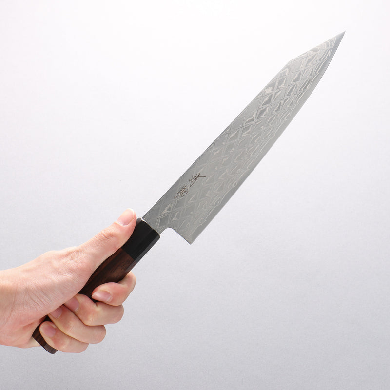 Seisuke AUS10 Mirror Crossed Kiritsuke Gyuto 210mm Shitan (ferrule: Black Pakka wood) Handle - Japannywholesale