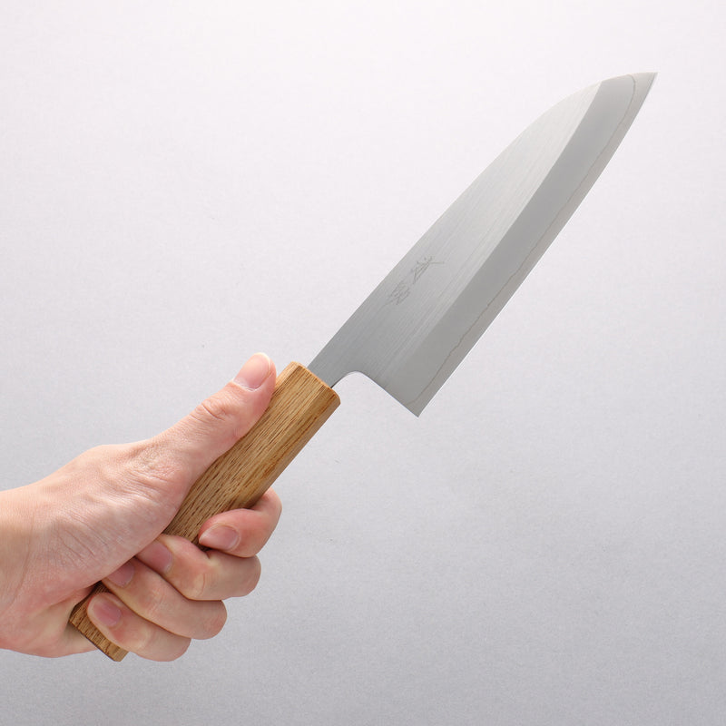 Seisuke SRS13 Vertically Brushed Santoku 165mm Oak Handle - Japannywholesale